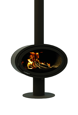poêle à bois fonte flamme oval front supports multiples