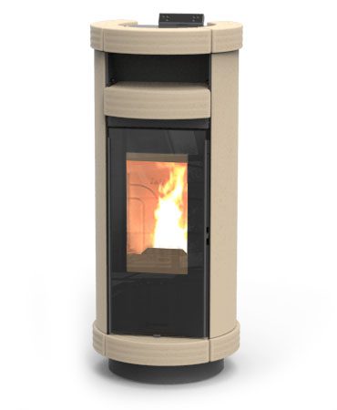 Poêle à granulés Thermorossi Dorica Supreme Natural Air Evo, design arrondi en céramique pierre ou acier