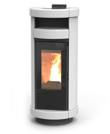 Poêle à granulés Thermorossi Dorica Supreme Natural Air Evo, design arrondi en céramique pierre ou acier