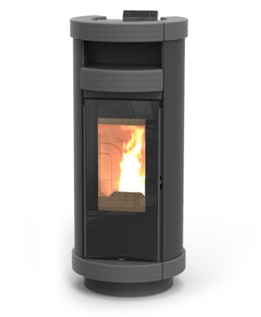 Poêle à granulés Thermorossi Dorica Supreme Natural Air Evo, design arrondi en céramique pierre ou acier