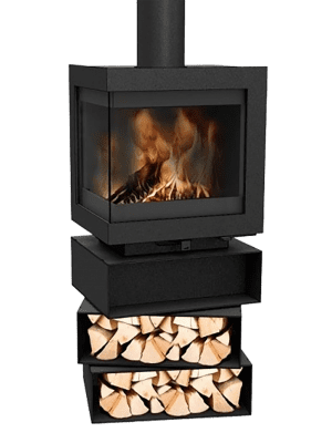 poêles à bois fonte flamme bora corner cubes, flottant et plateau